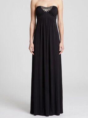 Bebe Black Strapless Beaded Sweetheart Cutout O Ring Maxi Dress